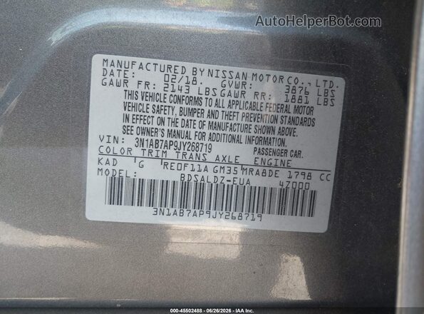 3N1AB7AP9JY268719 2018 NISSAN SENTRA Gray Widok komory silnika