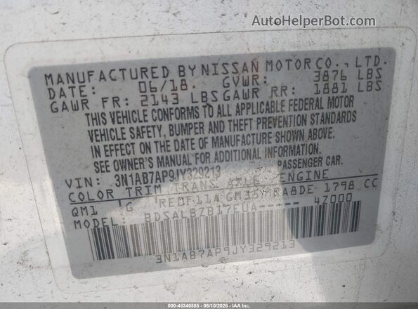 3N1AB7AP9JY329213 2018 NISSAN SENTRA White Engine compartment view
