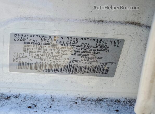 3N1AB7AP9JY338252 2018 NISSAN SENTRA White 