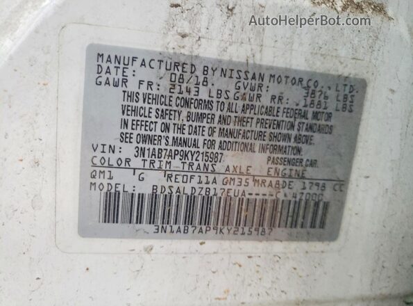 3N1AB7AP9KY215987 2019 NISSAN SENTRA White 