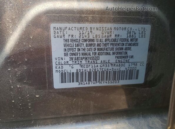 3N1AB7AP9KY455203 2019 NISSAN SENTRA Gray 