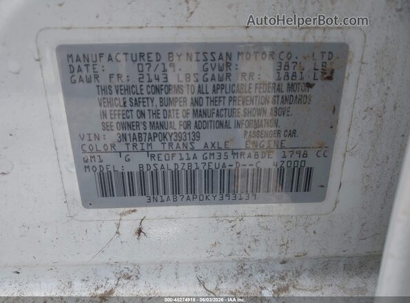 3N1AB7APOKY393139 2019 NISSAN SENTRA White 