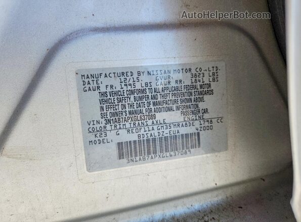 3N1AB7APXGL637089 2016 NISSAN SENTRA Silver Vista del compartimento del motor