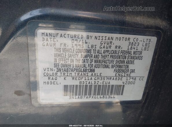 3N1AB7APXGL681366 2016 NISSAN SENTRA Navy Widok komory silnika
