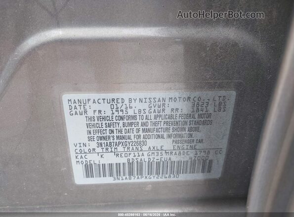3N1AB7APXGY226830 2016 NISSAN SENTRA Beige ძრავის განყოფილების ხედი