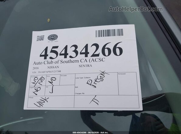 3N1AB7APXGY237388 2016 NISSAN SENTRA Gray Dashboard view