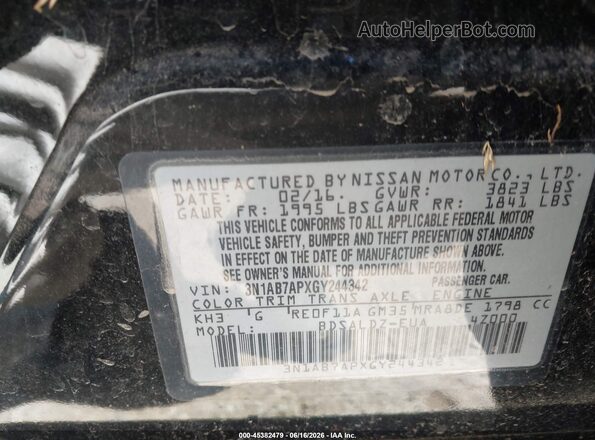 3N1AB7APXGY244342 2016 NISSAN SENTRA Black Շարժիչի բաժամունքի տեսք