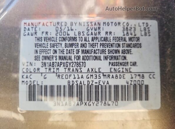 3N1AB7APXGY278670 2016 NISSAN SENTRA Gray Engine compartment view