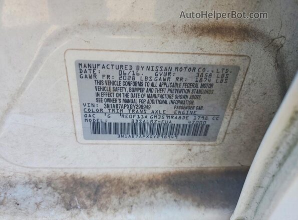 3N1AB7APXGY298949 2016 NISSAN SENTRA White Вид підкапотного простору