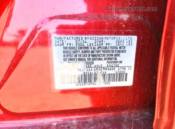 3N1AB7APXGY309206 2016 NISSAN SENTRA Red 