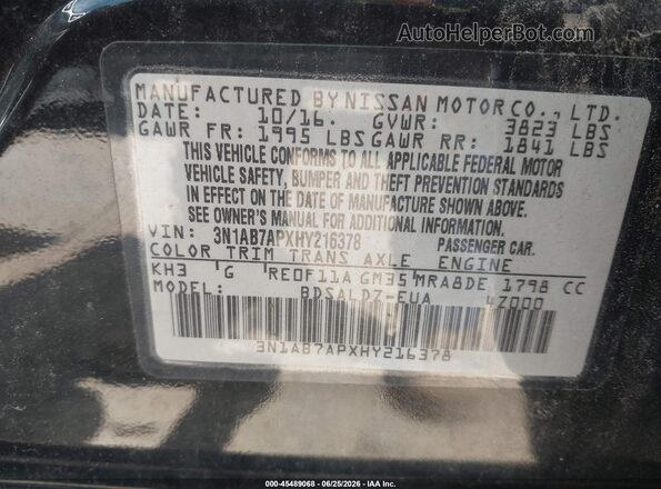 3N1AB7APXHY216378 2017 NISSAN SENTRA Black Вид підкапотного простору