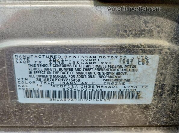 3N1AB7APXHY216459 2017 NISSAN SENTRA Gray Вид підкапотного простору