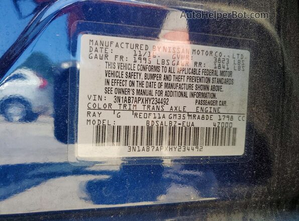 3N1AB7APXHY234492 2017 NISSAN SENTRA Blue Vista del compartimento del motor