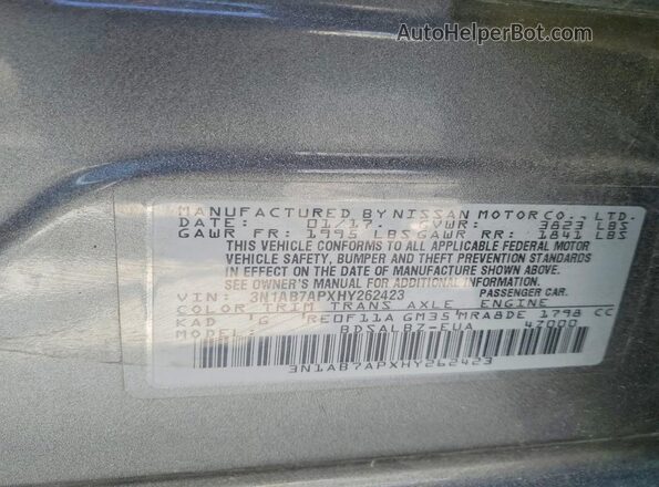 3N1AB7APXHY262423 2017 NISSAN SENTRA Gray Vista de la etiqueta del VIN