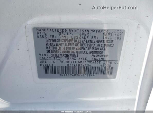 3N1AB7APXHY295244 2017 NISSAN SENTRA White Engine compartment view