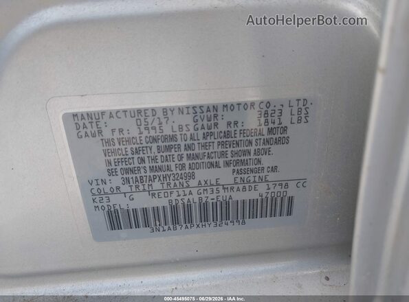 3N1AB7APXHY324998 2017 NISSAN SENTRA Silver Vista del compartimento del motor