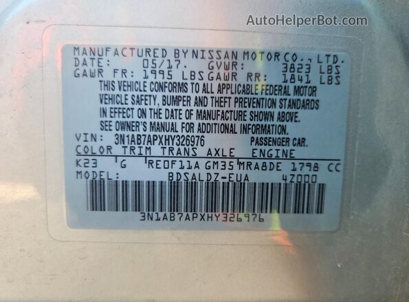 3N1AB7APXHY326976 2017 NISSAN SENTRA Серебряный 