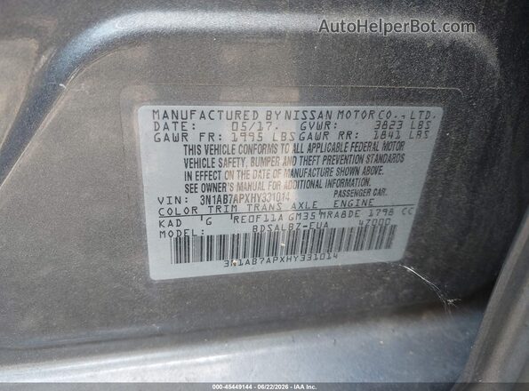3N1AB7APXHY331014 2017 NISSAN SENTRA Gray Vista del compartimento del motor