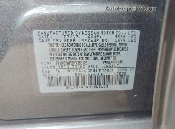 3N1AB7APXHY363123 2017 NISSAN SENTRA Серый Вид подкапотного пространства