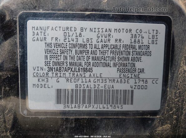 3N1AB7APXJL619845 2018 NISSAN SENTRA Black Widok komory silnika