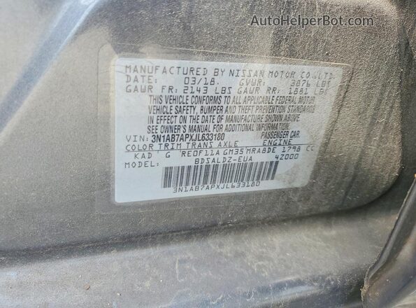 3N1AB7APXJL633180 2018 NISSAN SENTRA Charcoal Вид підкапотного простору