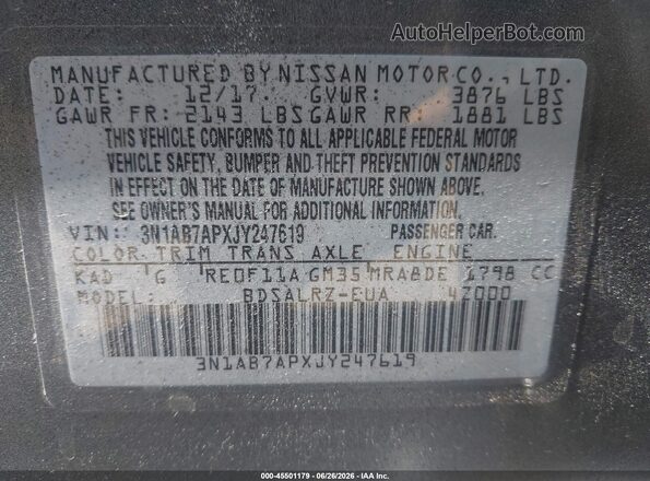 3N1AB7APXJY247619 2018 NISSAN SENTRA Gray Vista del compartimento del motor