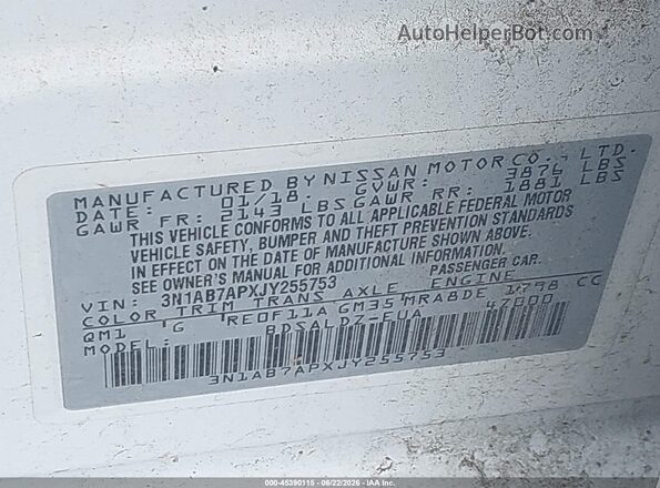 3N1AB7APXJY255753 2018 NISSAN SENTRA White Vista del compartimento del motor