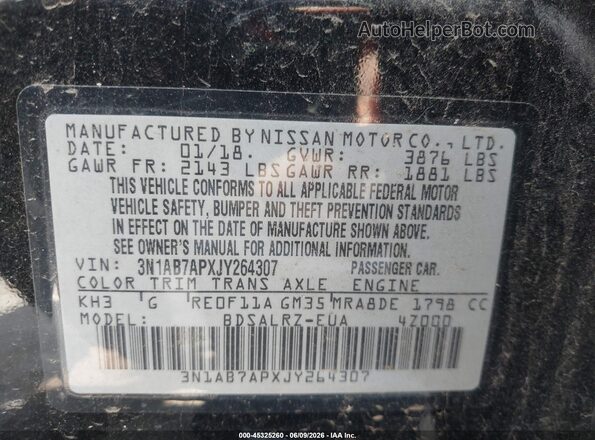 3N1AB7APXJY264307 2018 NISSAN SENTRA Black Widok komory silnika