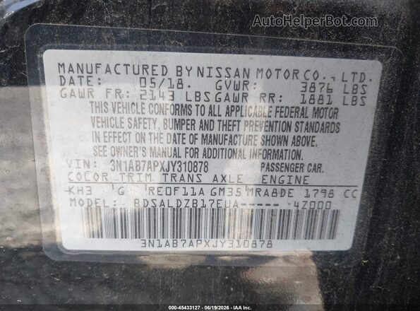 3N1AB7APXJY310878 2018 NISSAN SENTRA Black Vista del compartimento del motor