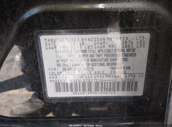 3N1AB7APXKY240719 2019 NISSAN SENTRA Black Вид підкапотного простору