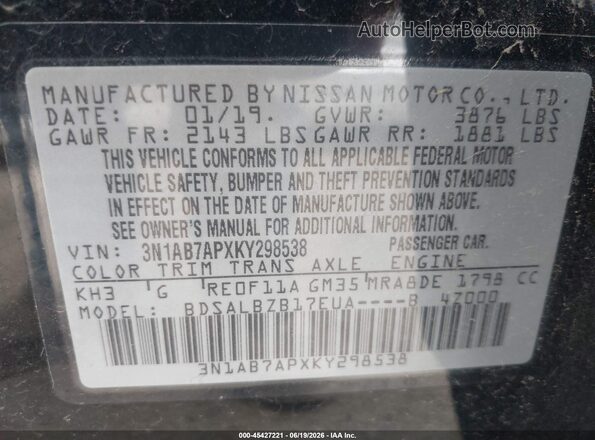 3N1AB7APXKY298538 2019 NISSAN SENTRA Black Widok komory silnika