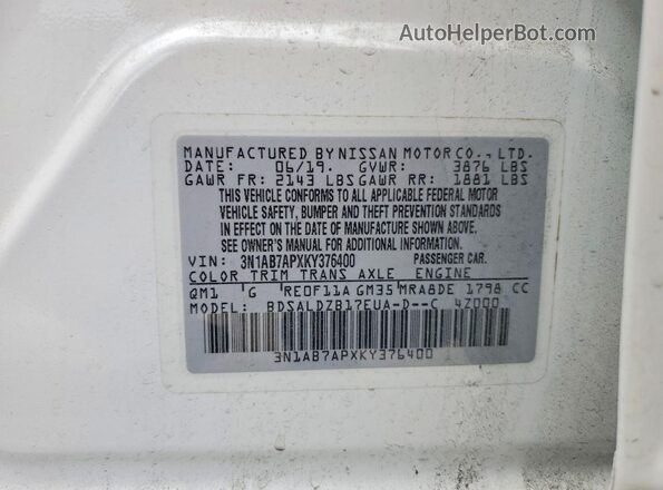 3N1AB7APXKY376400 2019 NISSAN SENTRA White ძრავის განყოფილების ხედი