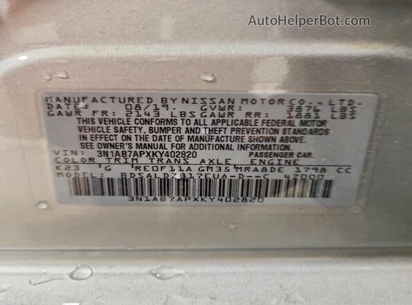 3N1AB7APXKY402820 2019 NISSAN SENTRA Silver 