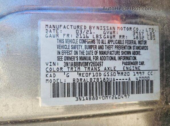 3N1AB8BV0MY260497 2021 NISSAN SENTRA Gray Widok komory silnika