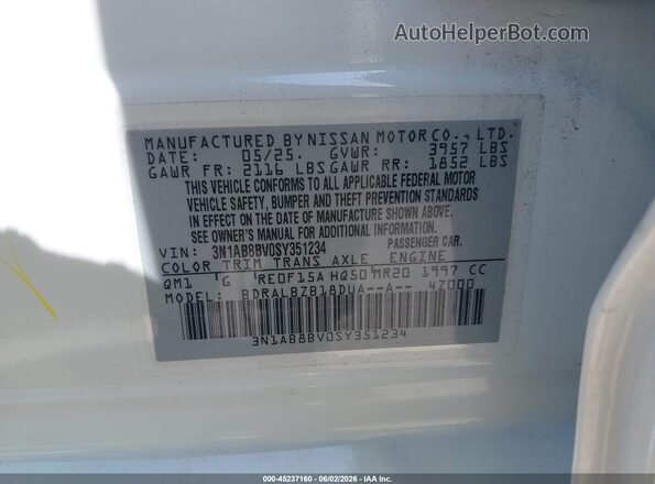 3N1AB8BV0SY351234 2025 NISSAN SENTRA White Widok komory silnika