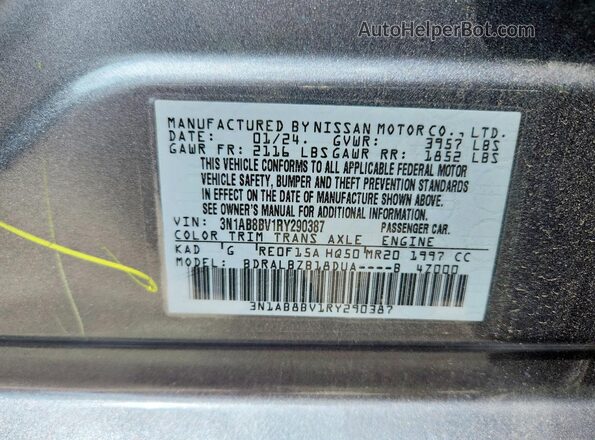 3N1AB8BV1RY290387 2024 NISSAN SENTRA Gray ძრავის განყოფილების ხედი