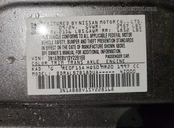 3N1AB8BV1SY228168 2025 NISSAN SENTRA Gray VIN կոդի պիտակի տեսք
