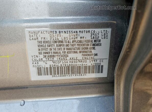 3N1AB8BV1SY342834 2025 NISSAN SENTRA Gray VIN კოდის სტიკერის ხედი