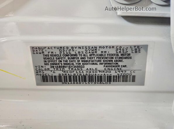 3N1AB8BV1SY348603 2025 NISSAN SENTRA White Вид наклейки з VIN-кодом