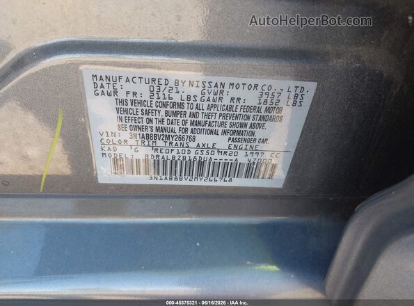 3N1AB8BV2MY266768 2021 NISSAN SENTRA Серый Вид подкапотного пространства
