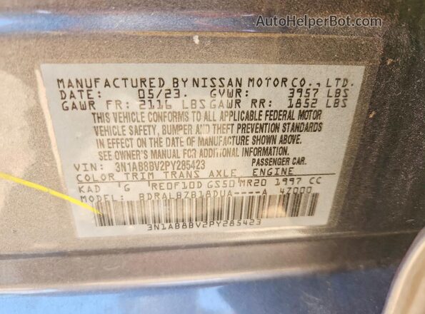 3N1AB8BV2PY285423 2023 NISSAN SENTRA Gray VIN sticker view