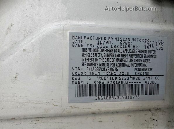 3N1AB8BV3LY310775 2020 NISSAN SENTRA Gray Вид підкапотного простору
