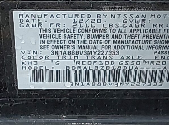 3N1AB8BV3MY227333 2021 NISSAN SENTRA Black Շարժիչի բաժամունքի տեսք