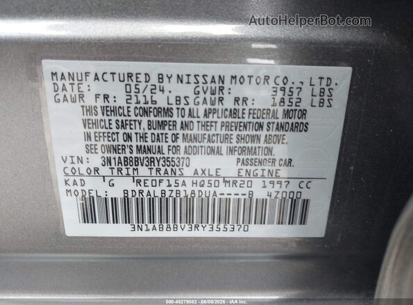 3N1AB8BV3RY355370 2024 NISSAN SENTRA Gray Вид підкапотного простору