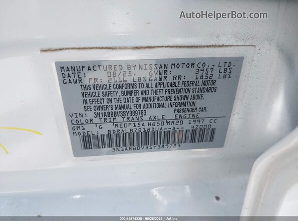 3N1AB8BV3SY389783 2025 NISSAN SENTRA White ძრავის განყოფილების ხედი