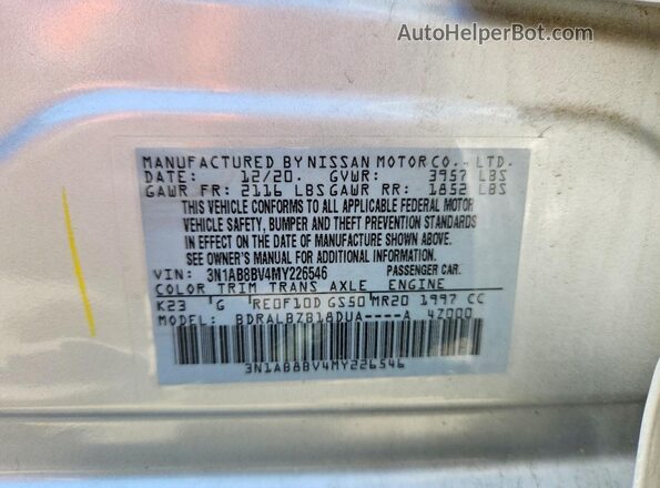 3N1AB8BV4MY226546 2021 NISSAN SENTRA Серебряный Вид подкапотного пространства