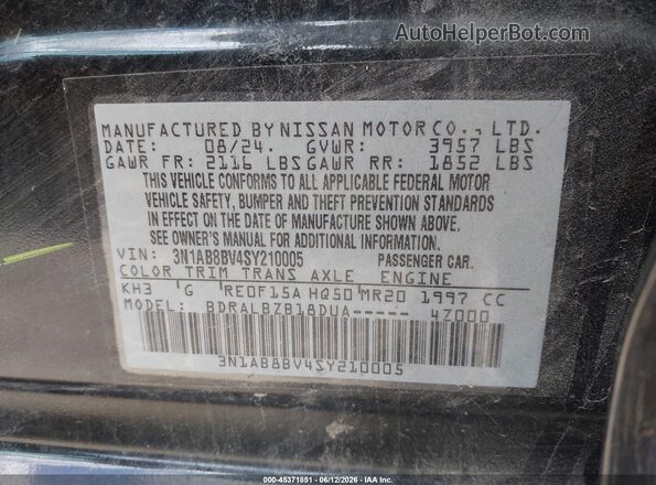 3N1AB8BV4SY210005 2025 NISSAN SENTRA Black Вид підкапотного простору