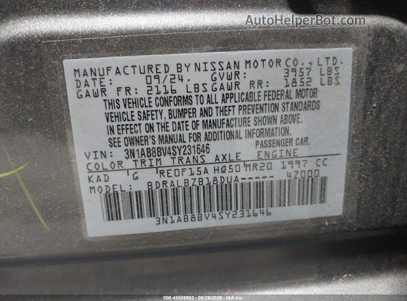 3N1AB8BV4SY231646 2025 NISSAN SENTRA Gray Вид підкапотного простору