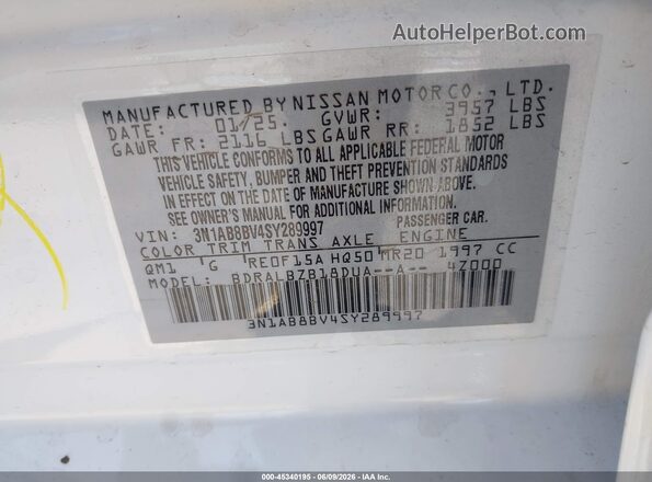 3N1AB8BV4SY289997 2025 NISSAN SENTRA Белый Вид подкапотного пространства