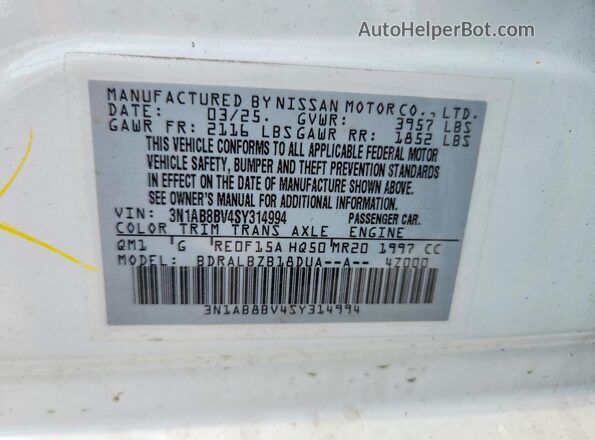 3N1AB8BV4SY314994 2025 NISSAN SENTRA White 